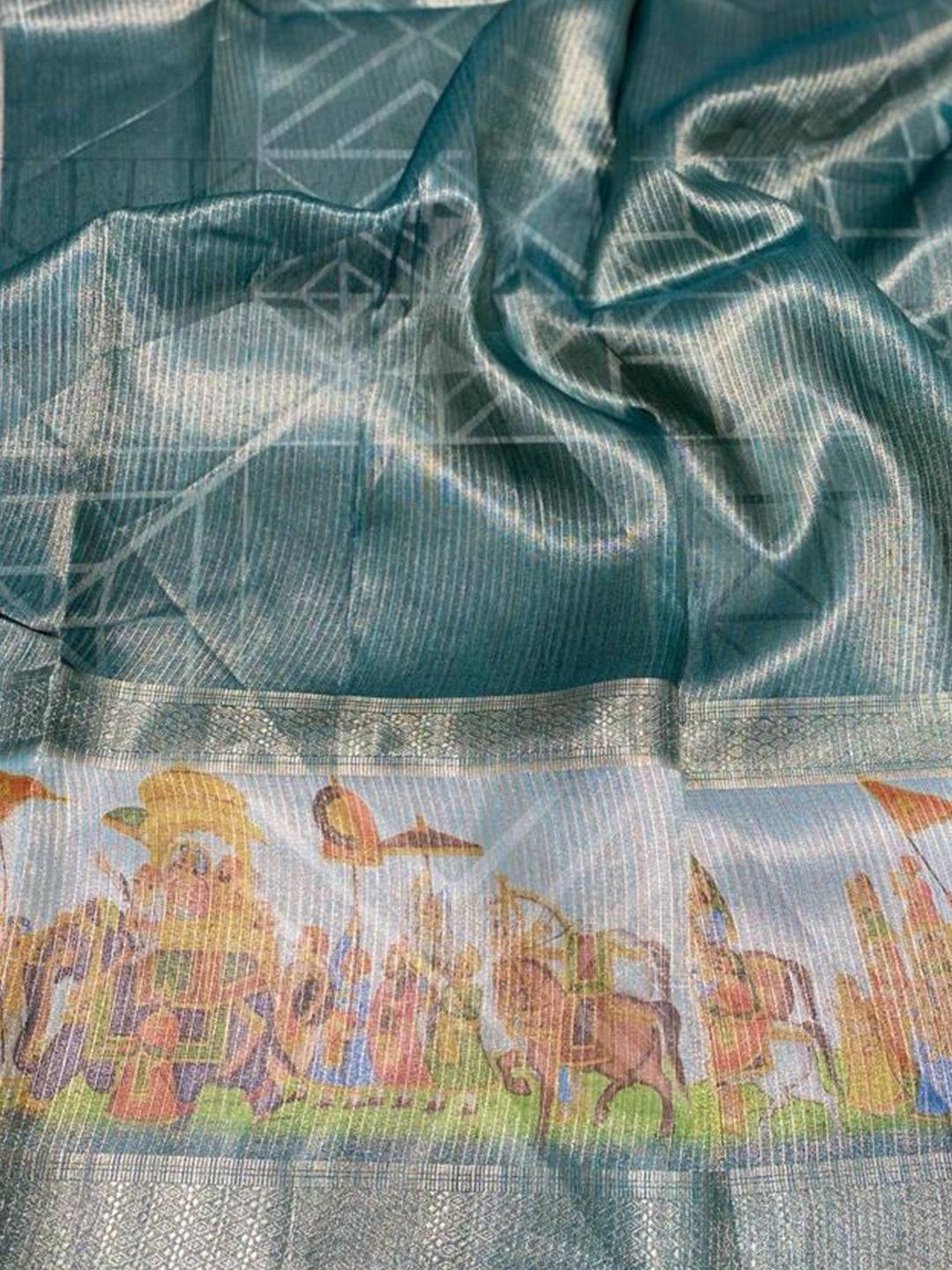 Exclusive Soft Gold Zari Tissue Digital Print Saree by My Store