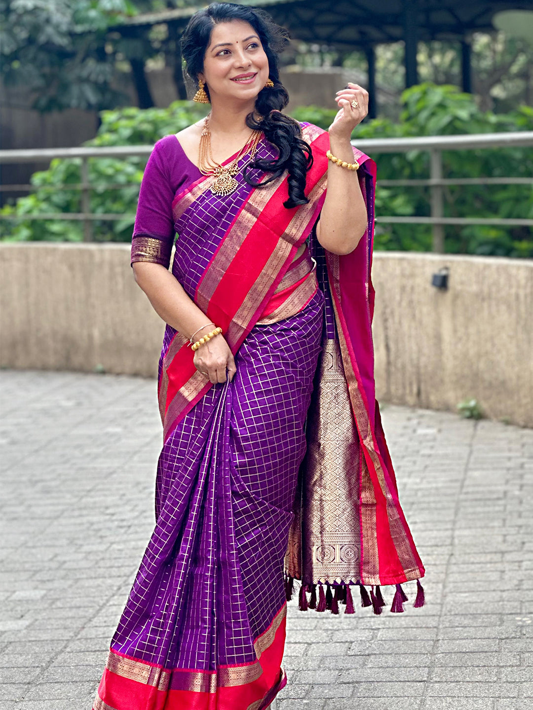 Purple Silk Woven Kanchi Banarasi Saree by My Store