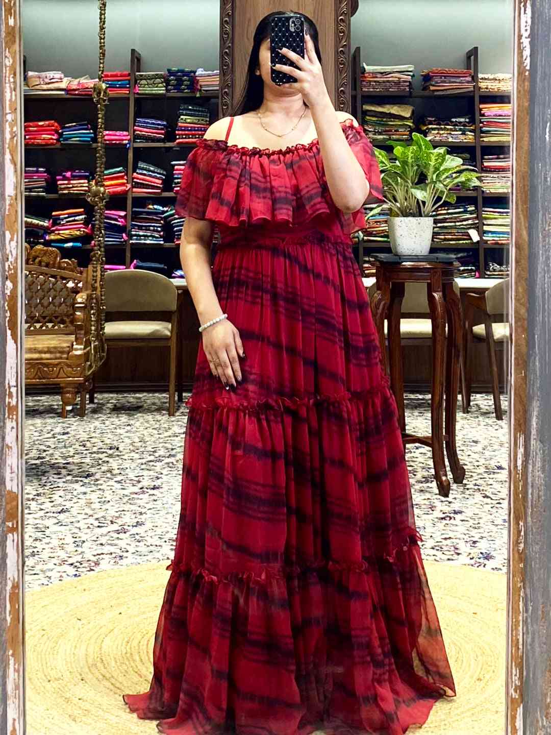 Tartan Print Off-Shoulder Ruffle Dress by My Store