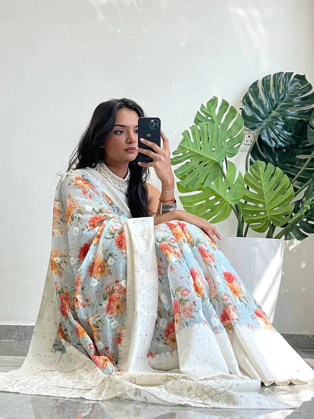 Multi Colour Digital Print Bollywood Saree in Lakhnavi Slub Pattern by My Store