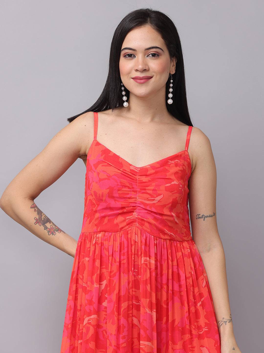 Radiant Red Floral Ruched Maxi by My Store