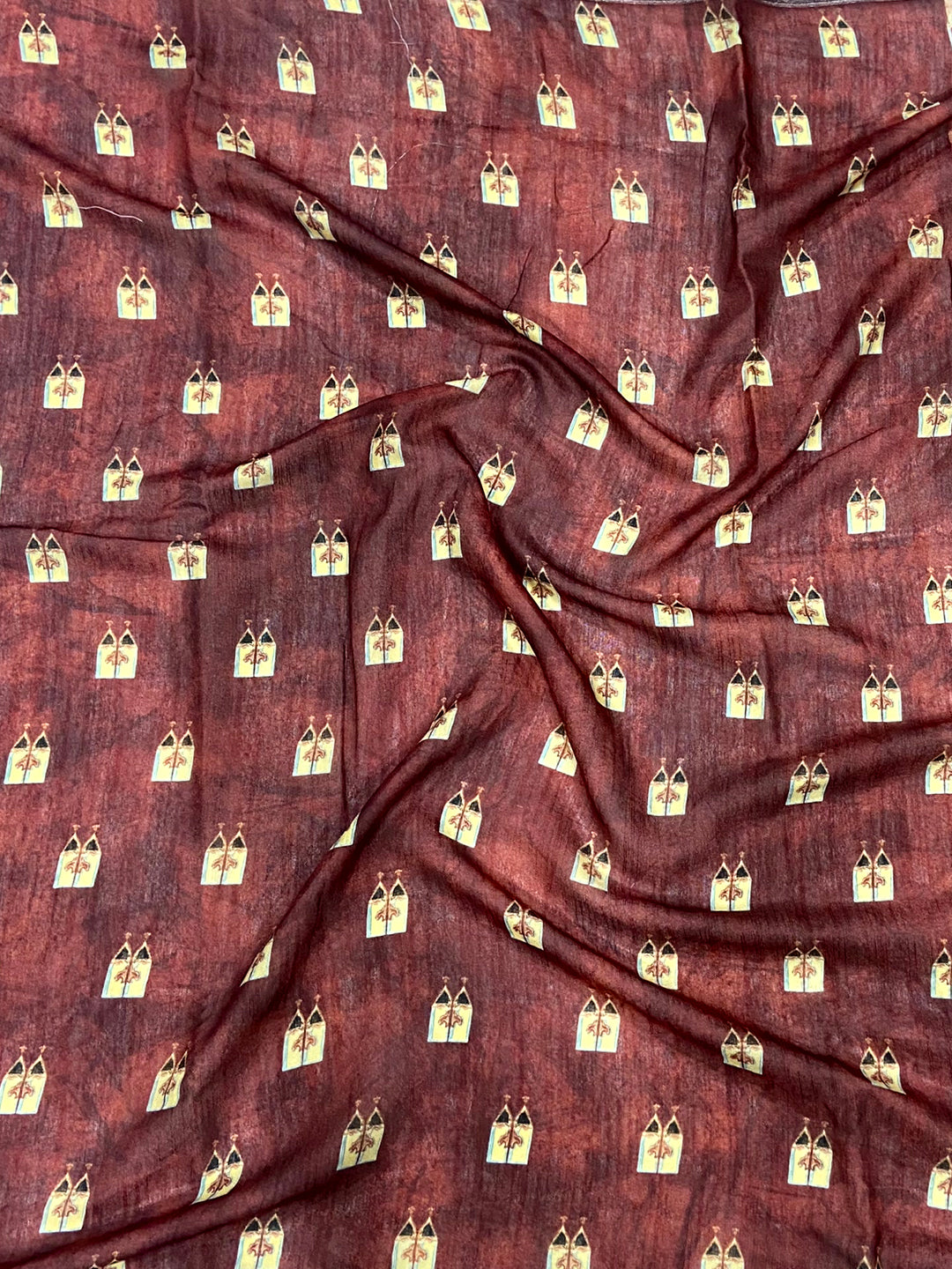Red Linen Block Kalamkari Print Saree by My Store