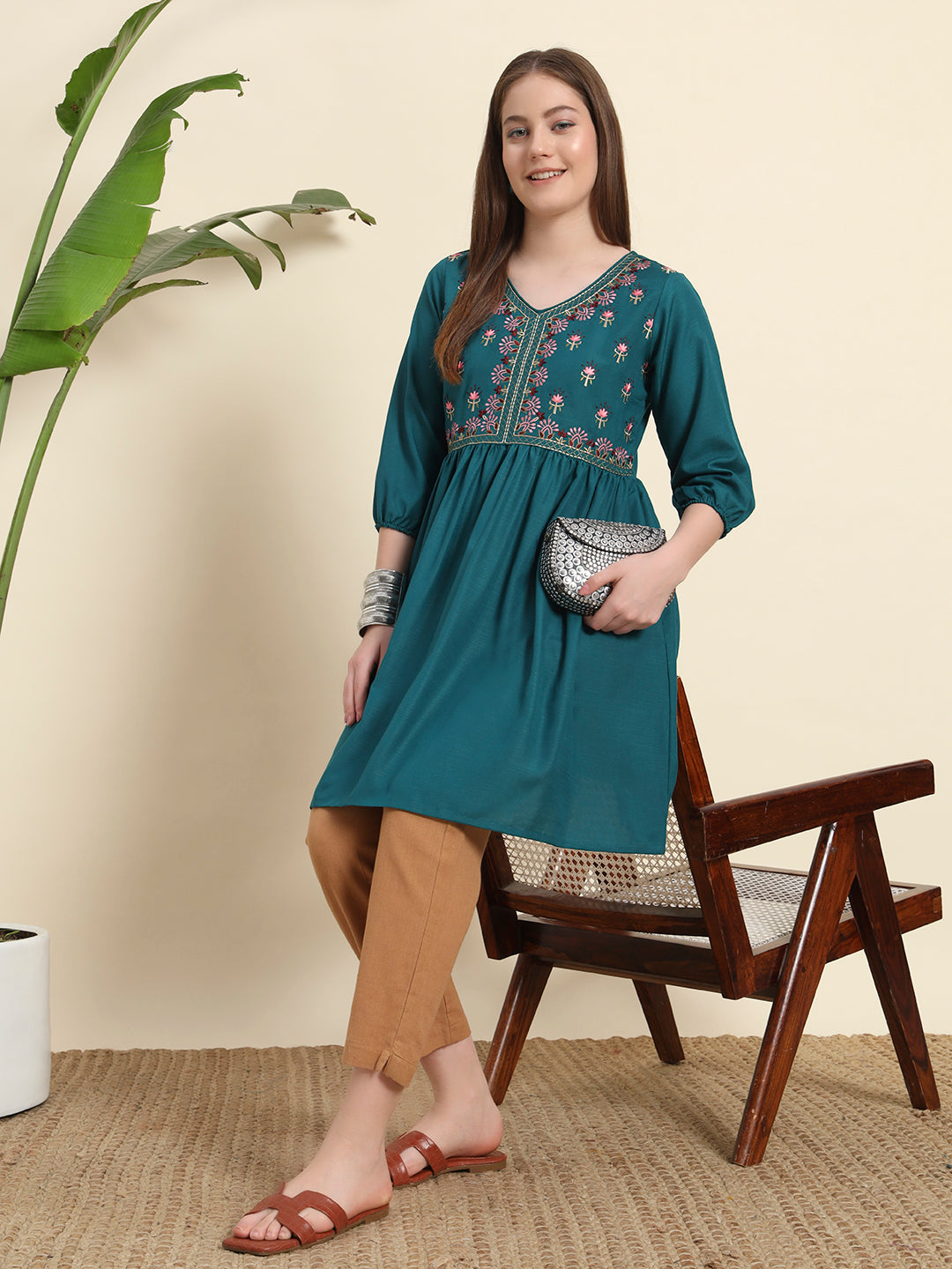 Trending Turqoise Short Kurti For Women