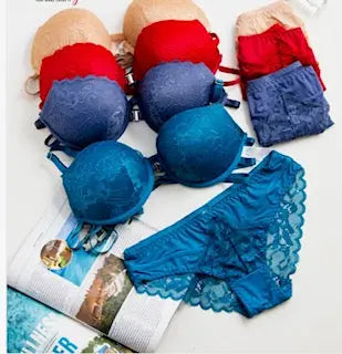 Women's Lightly Padded Wire Free Bra Panty Lingerie Set for Girl's Combo (Pack of 4) - My Store