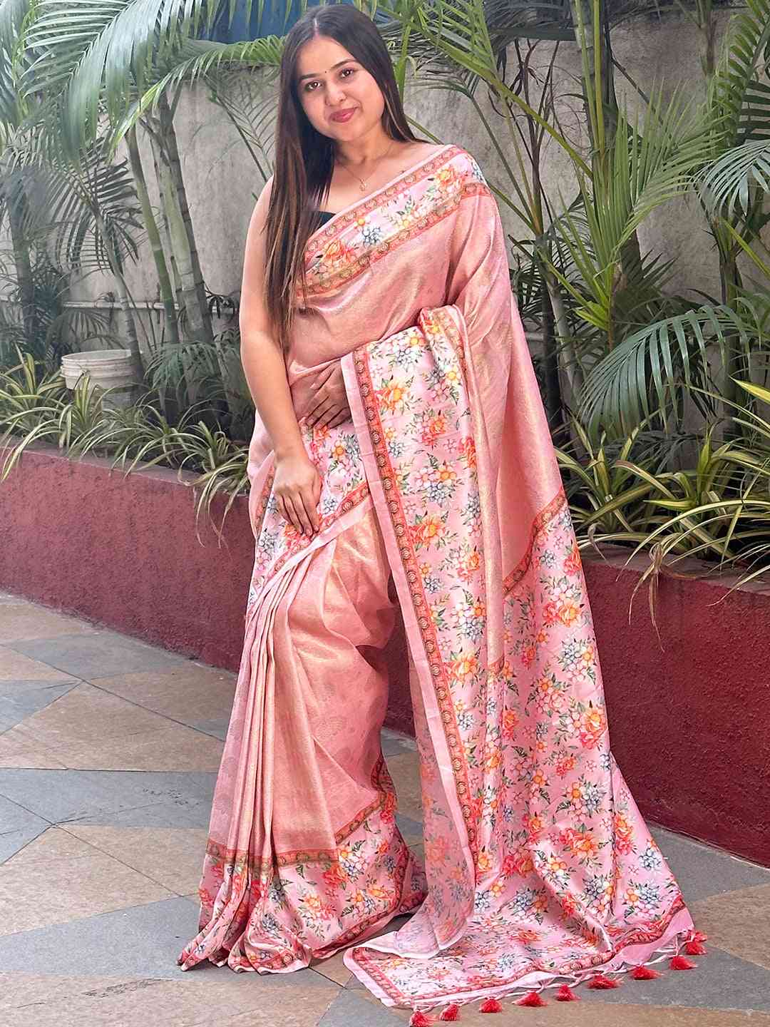 Self Zari Kanjivaram Weaving With Print Saree by My Store