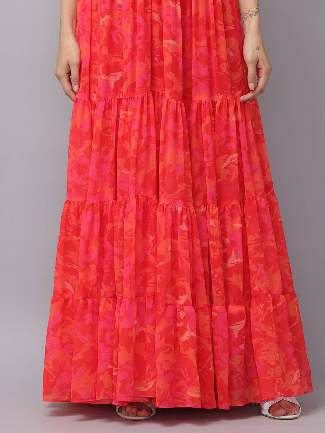 Radiant Red Floral Ruched Maxi by My Store