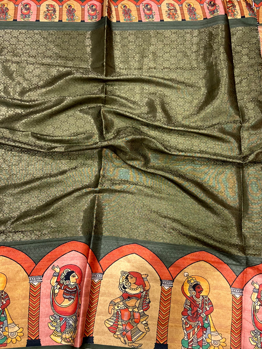 Mustard Yellow Madhubani Print Soft Silk Saree by My Store