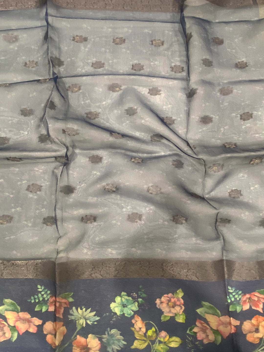 Blue Tissue Digital Floral Saree by My Store