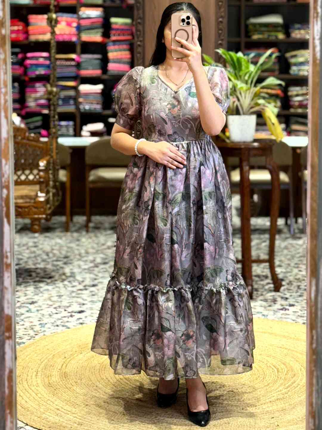 Dark Grey Floral Print Midi Dress by My Store