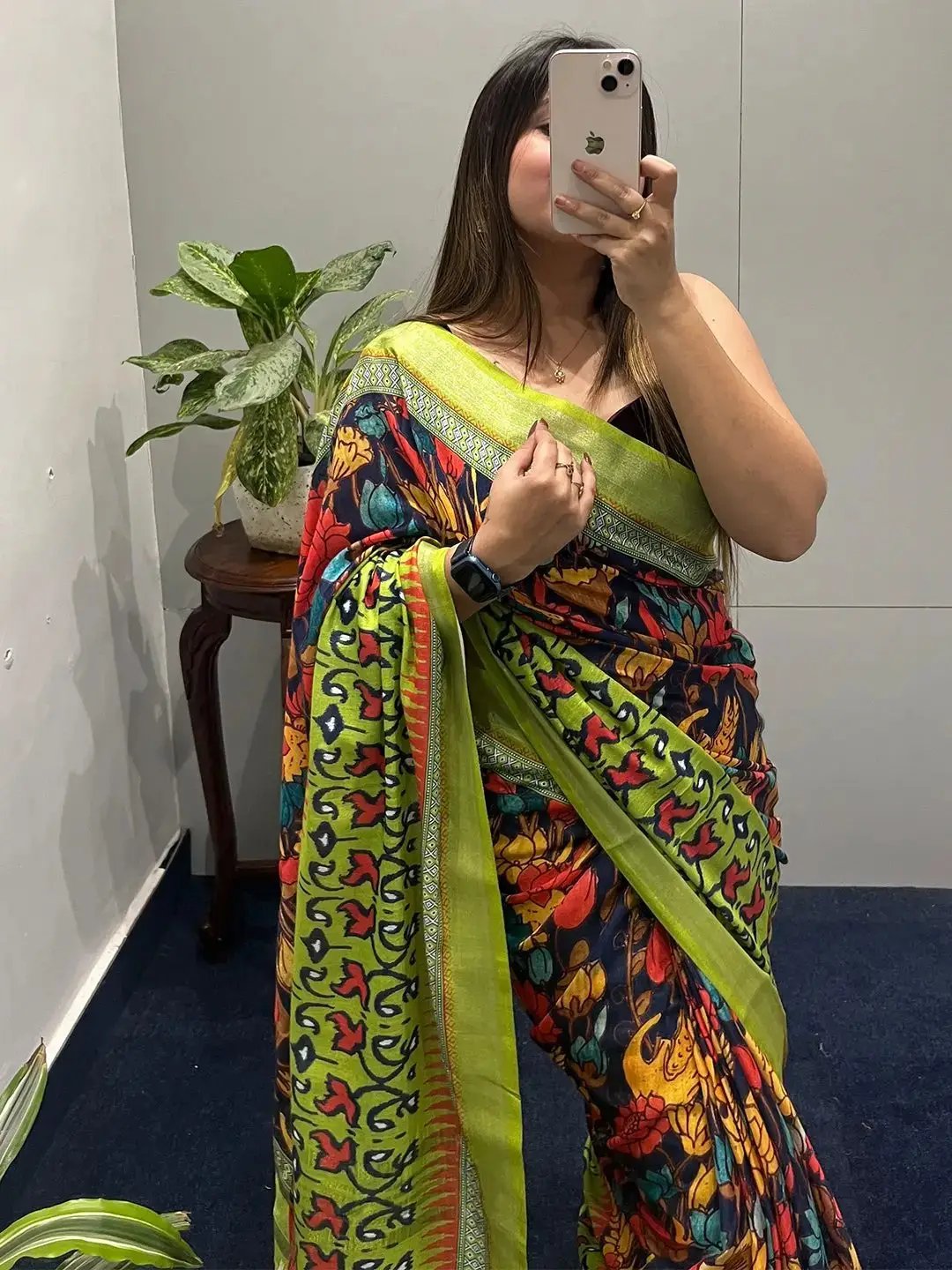 Floral Ikkat Printed Party Wear Saree by My Store