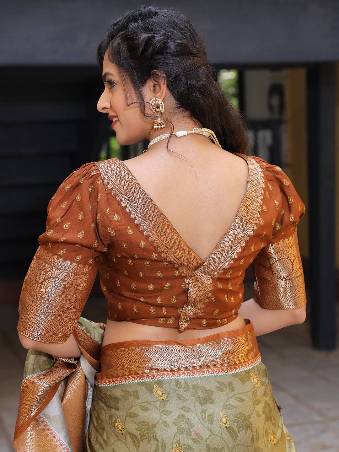 Pure Viscose Dola Silk Saree With Zari Weaving Pallu In Olive Colour - Luxe by My Store