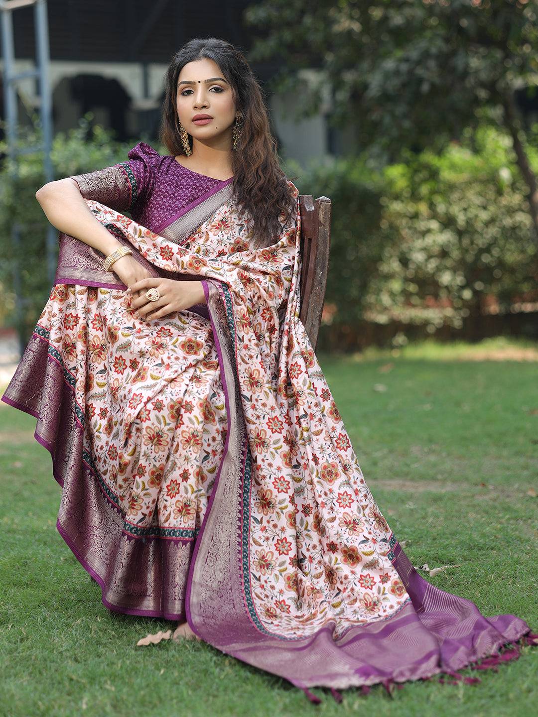Pink Colour Phulkari Design Zari Weaving Pallu Saree - Luxe by My Store
