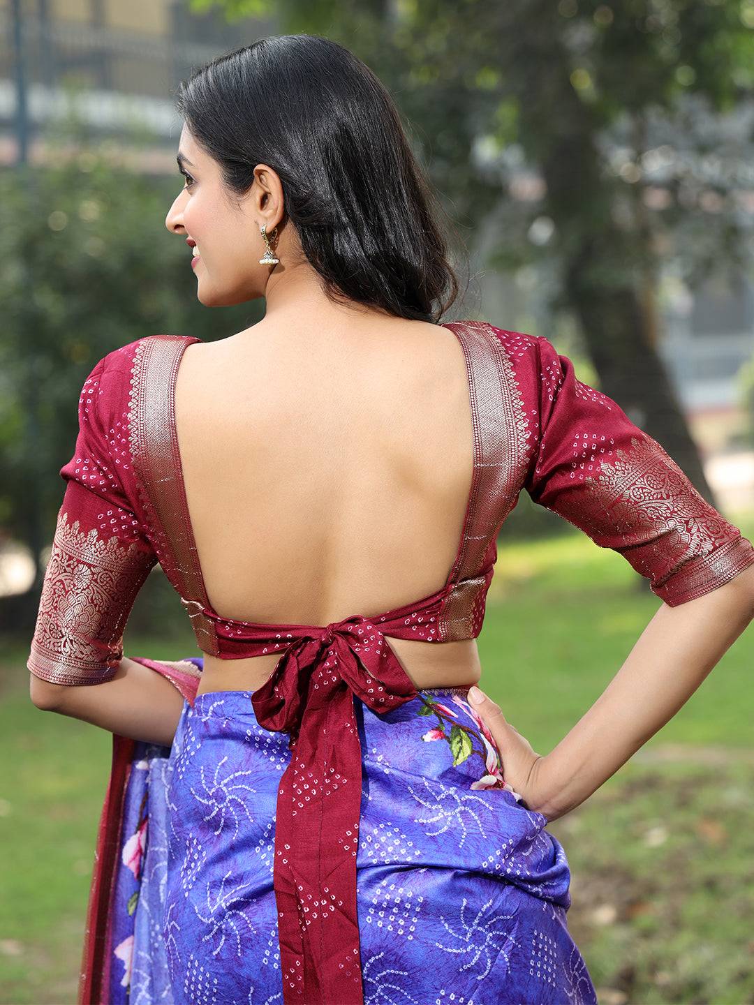 Purple Colour Pure Viscose Dola Silk Saree With Floral Print Border - Luxe by My Store