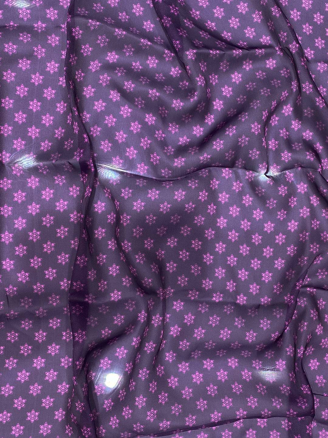 Purple Satin Georgette Floral Print Saree by My Store