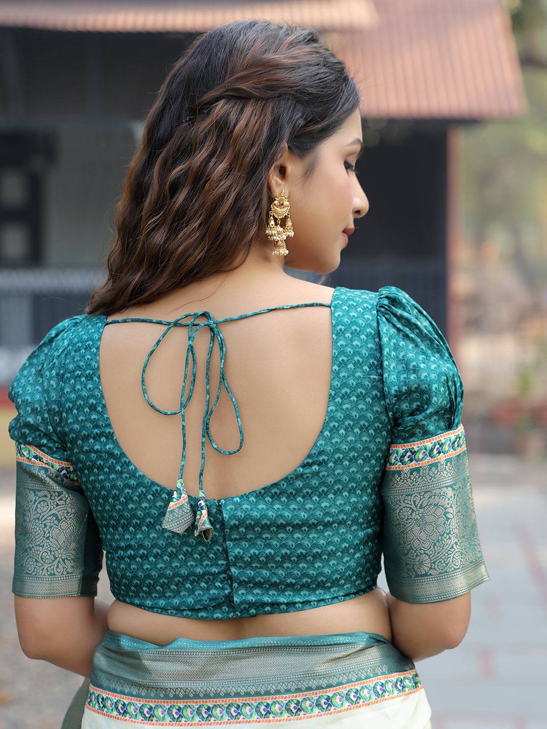 Light Green Colour Phulkari Design Zari Weaving Pallu Saree - Luxe by My Store