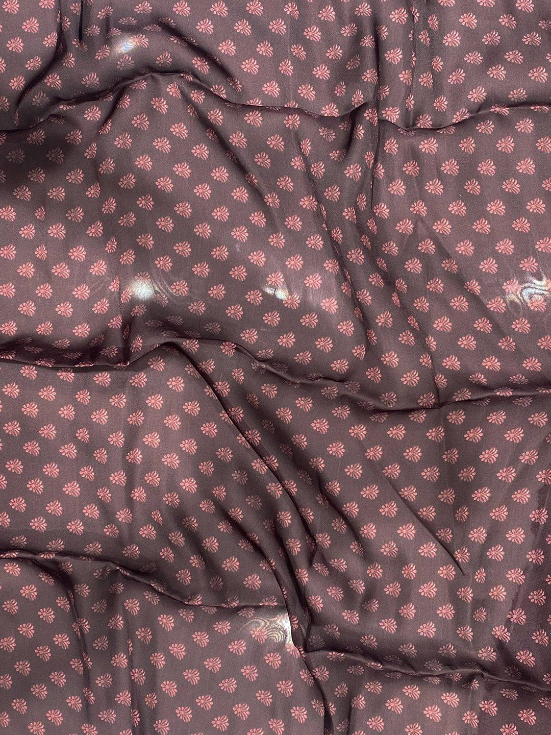 Grey Satin Georgette Floral Print Saree by My Store