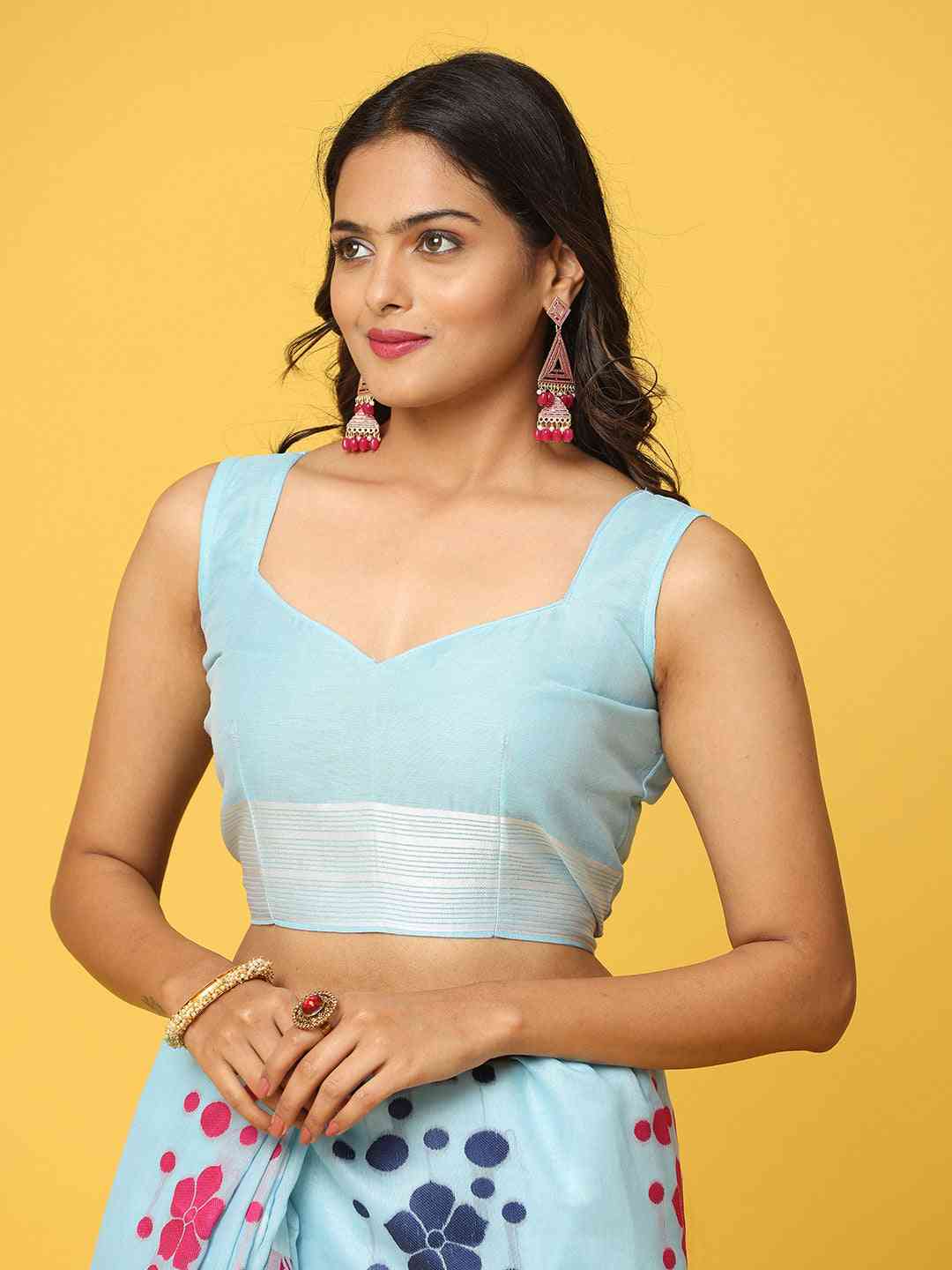 Blue Dhakai Jamdani Cotton Silk Saree