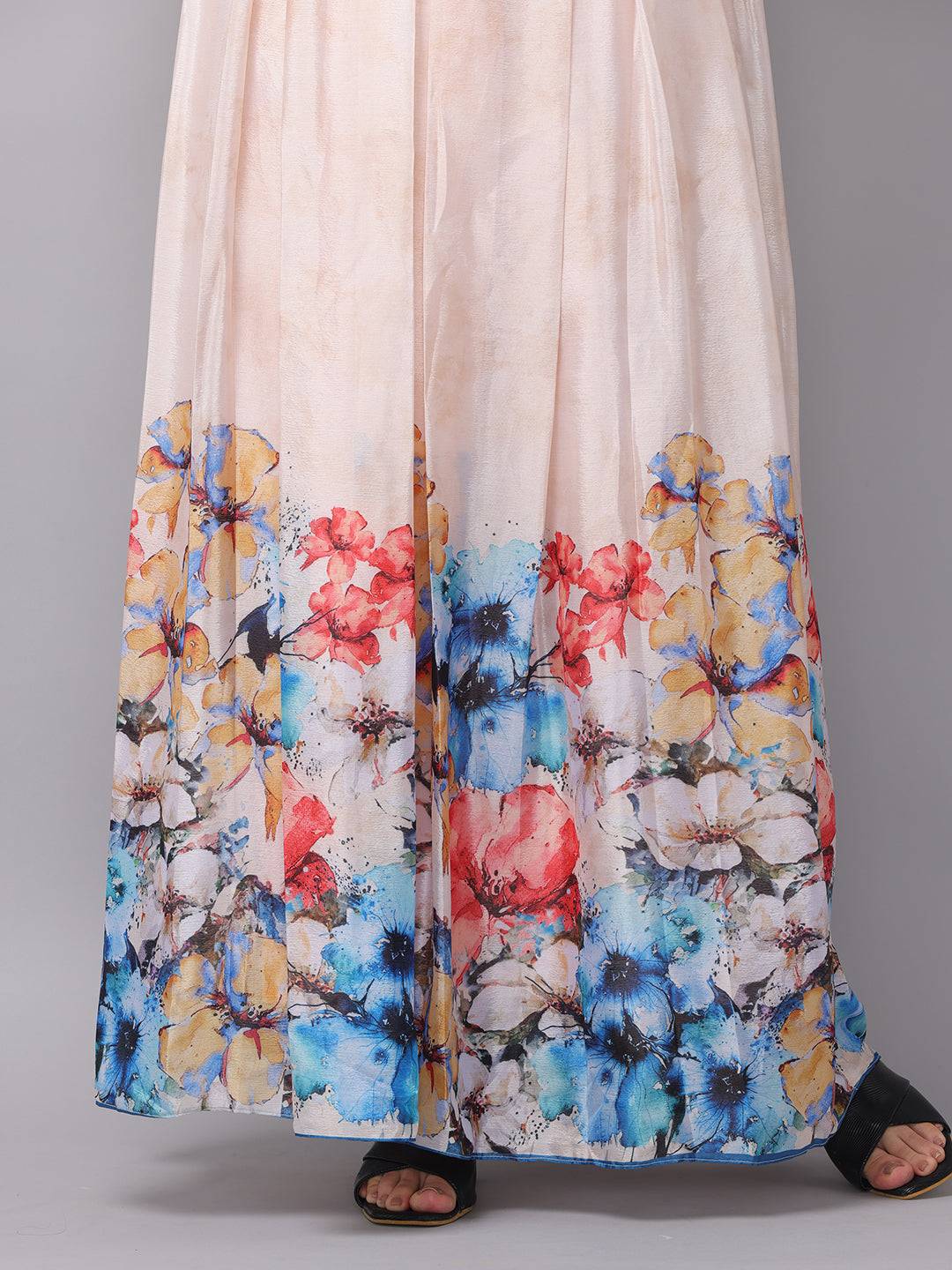 Cream Printed Floral Dress by My Store