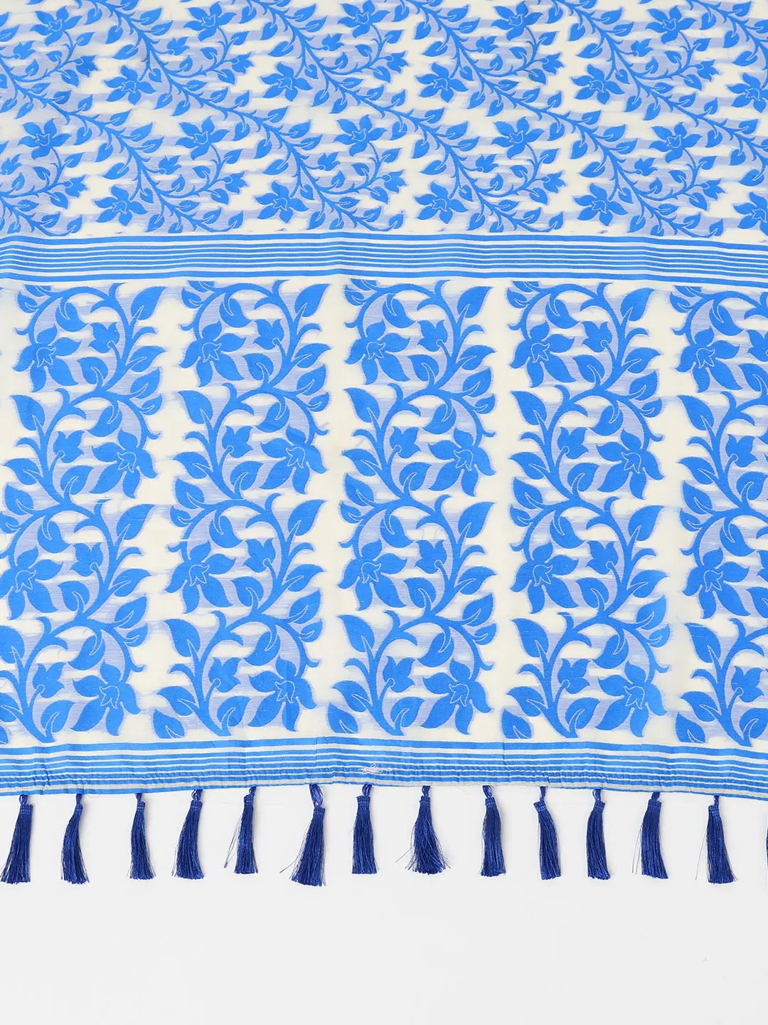 Sky Blue Dhakai Jamdani Cotton Silk Saree by My Store