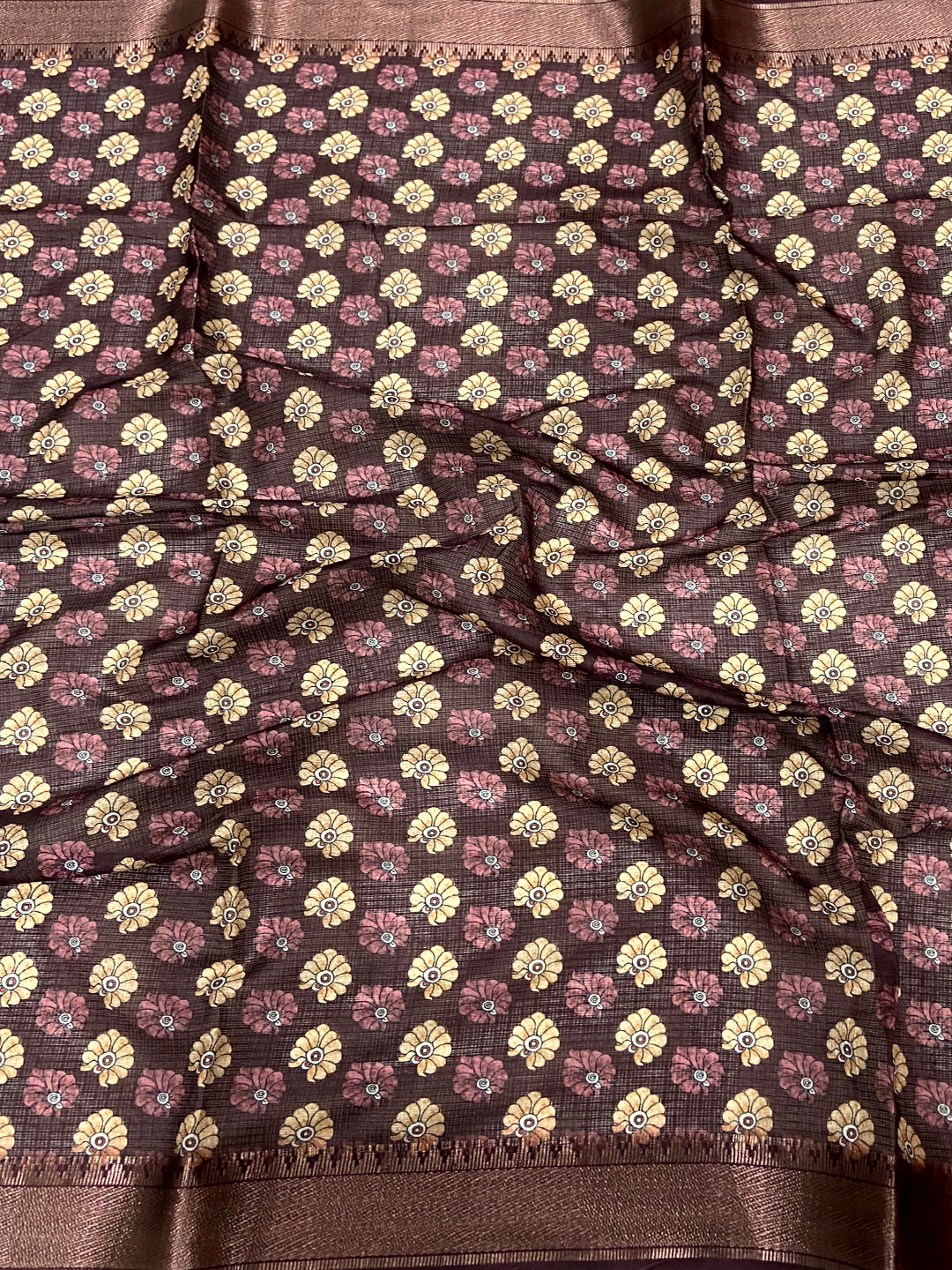 Grey Kota Doriya Floral Kalamkari Print Saree