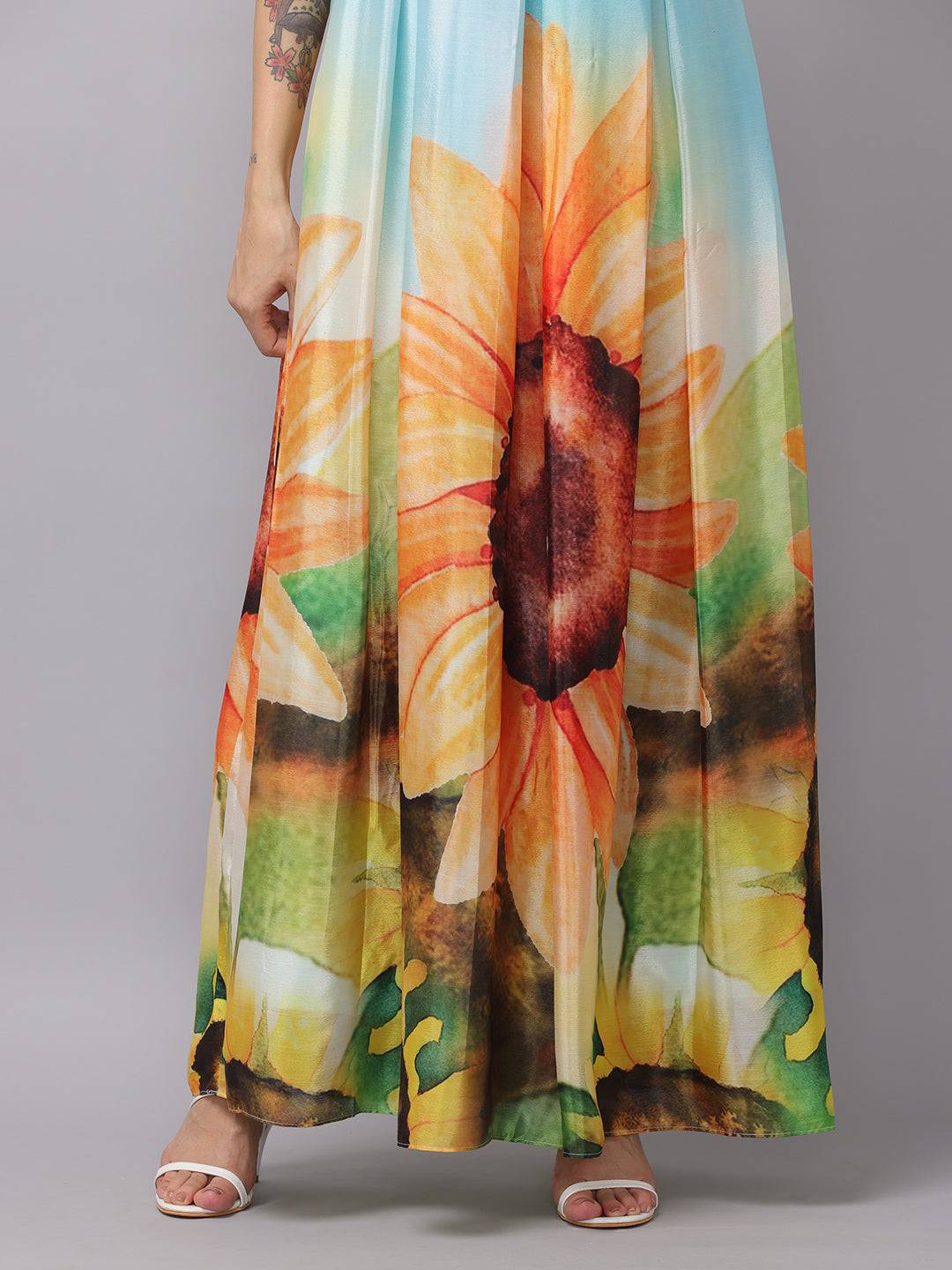 Multi Color Floral Print Long Dress by My Store