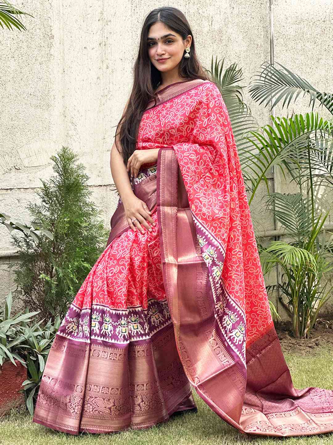 Soft Silk Bandhej Digital Printed Saree by My Store