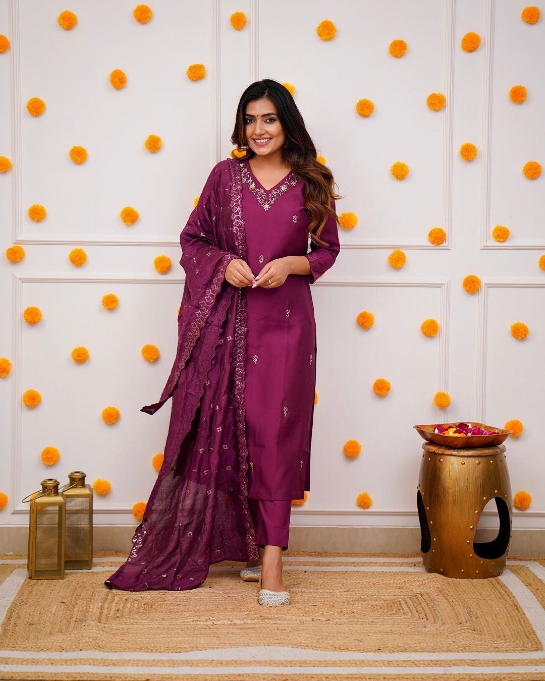 Festival Wear Viscos Purple Kurta Set