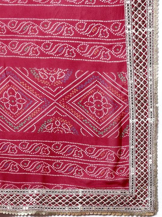 Radiant Red Bandhani Printed Saree by My Store