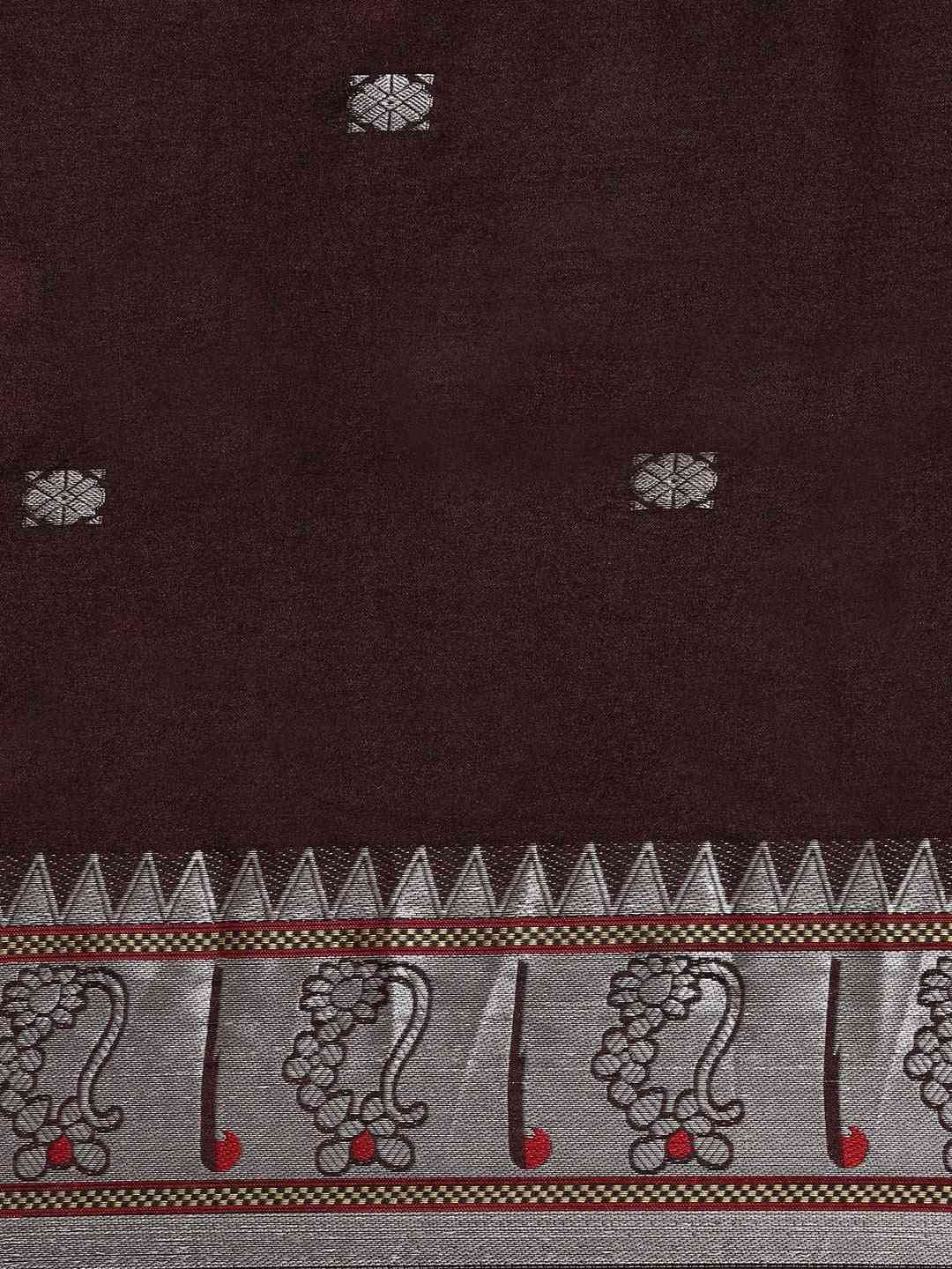 Brown Zari Silk Cotton Paithani Saree by My Store