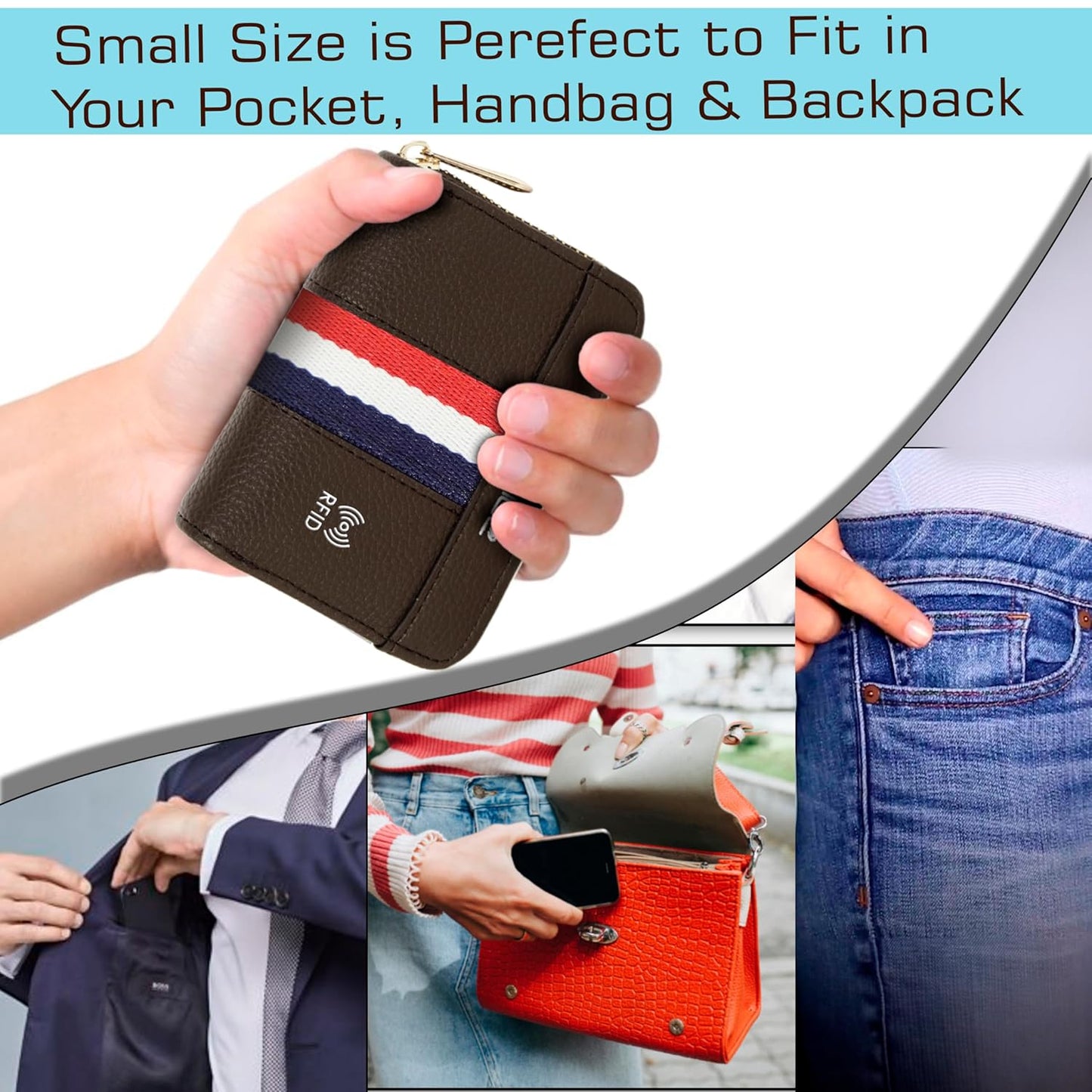 Storite - 12 Slot RFID PU Leather Card Holder Wallet with Zipper for Men & Women