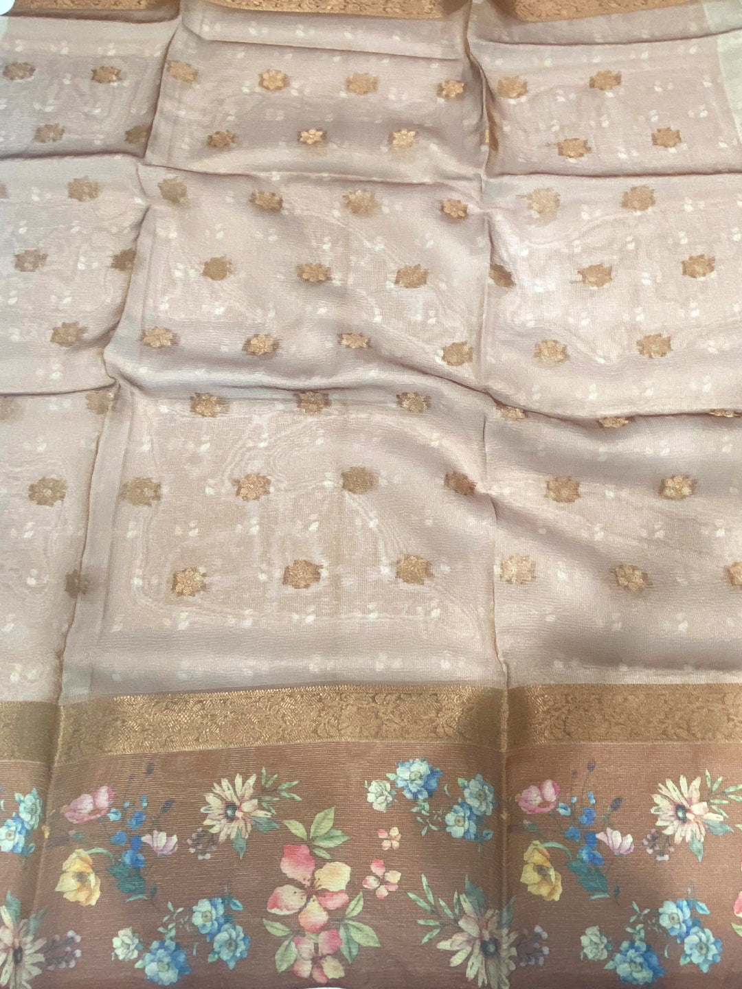 Mustard Tissue Digital Floral Saree by My Store