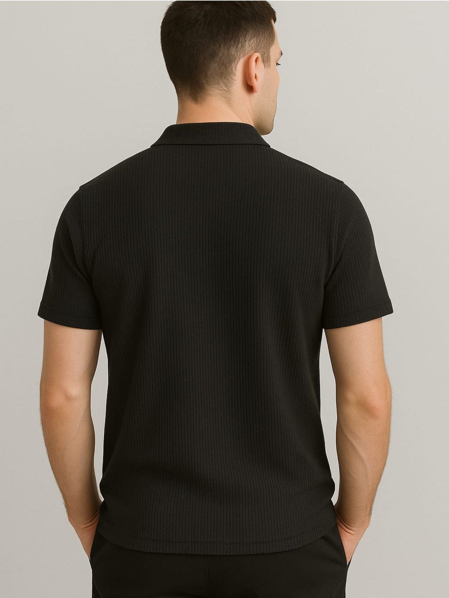 Crazy bee Polo Collar Neck Tshirt: Black textured vertical
