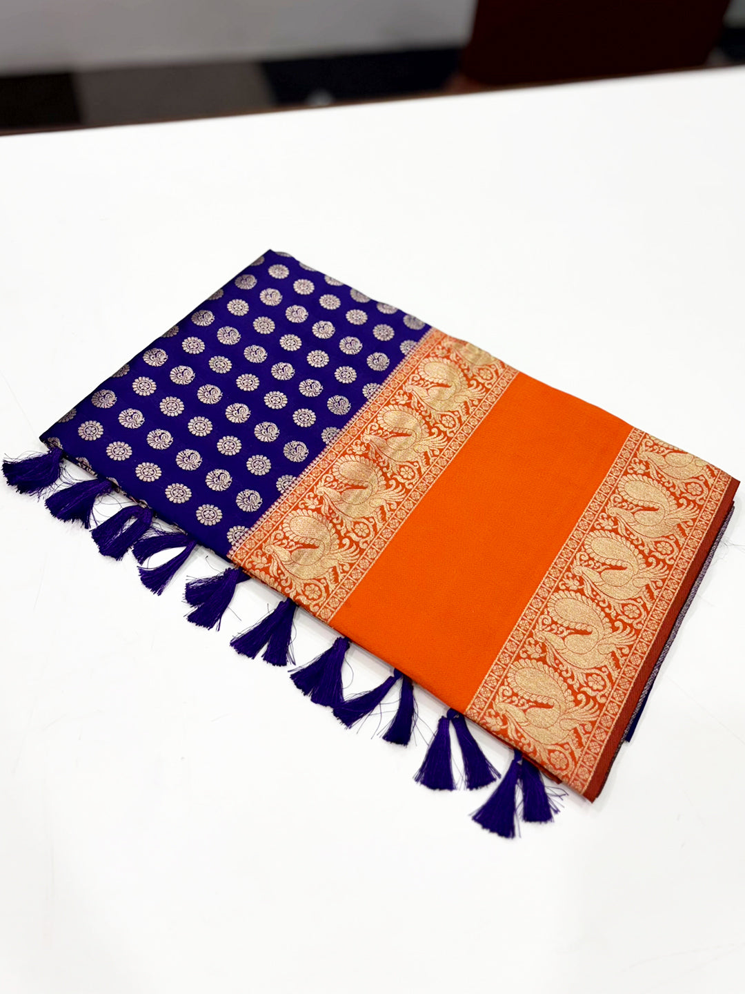 Royal Blue Banarasi Silver Buttas Zari Weaving Saree by My Store