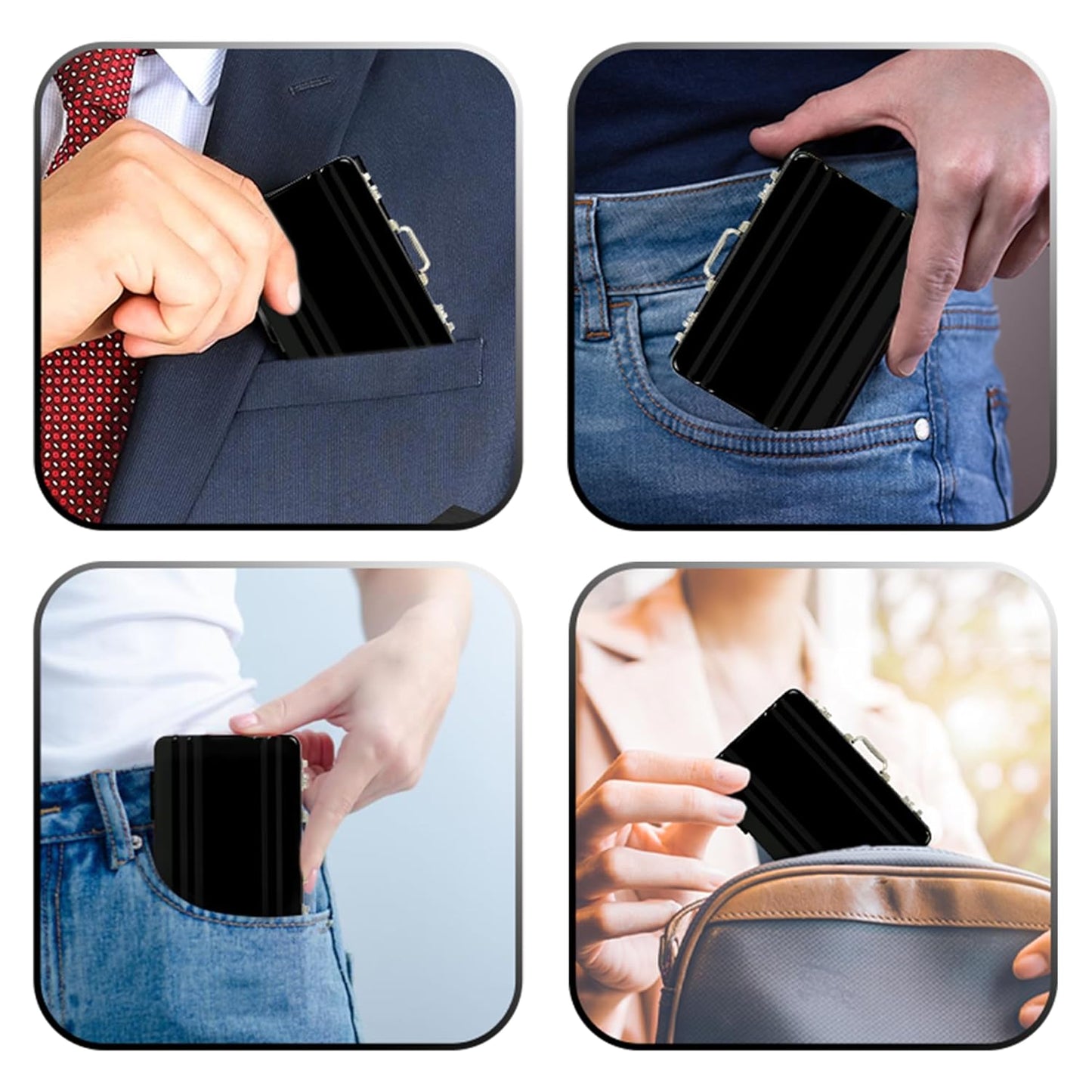 Storite RFID 6-Slot Aluminum Card Holder - Black, Waterproof Wallet for Men & Women