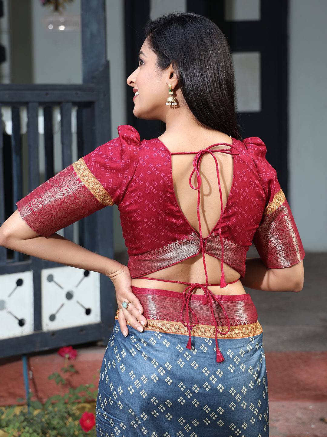 Blue Pure Viscose Dola Silk Saree with Exquisite Bandhej Print - Luxe