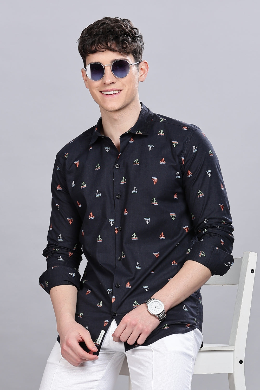 Navy Boat Club Printed Shirt