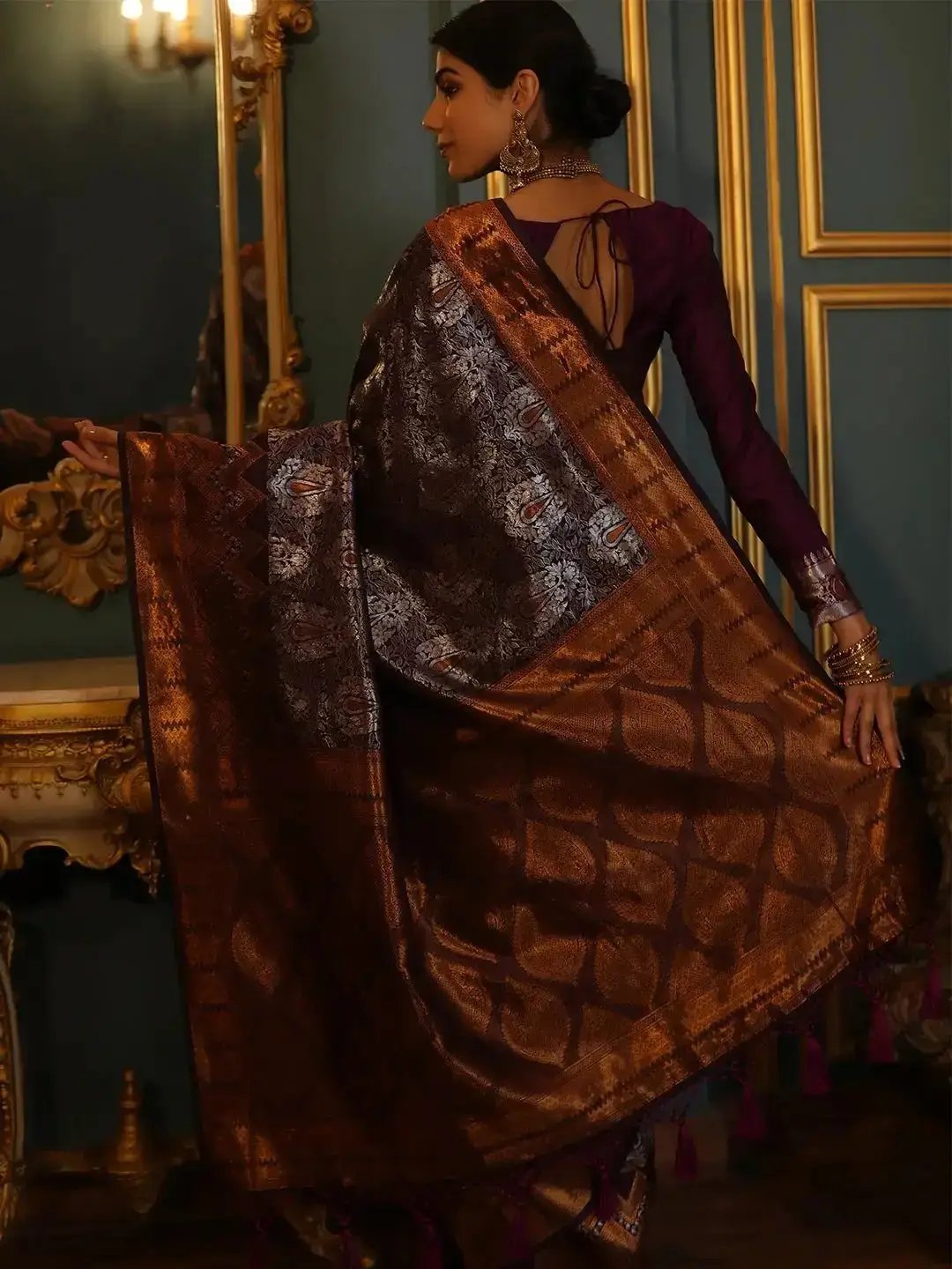 Wine Colour Kanjivaram Silk Saree With Zari Work