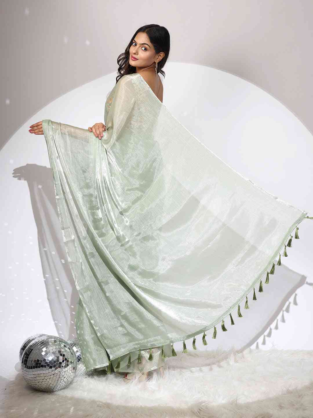 Green Colour Chiffon Dual Tone Party Wear Design Saree by My Store