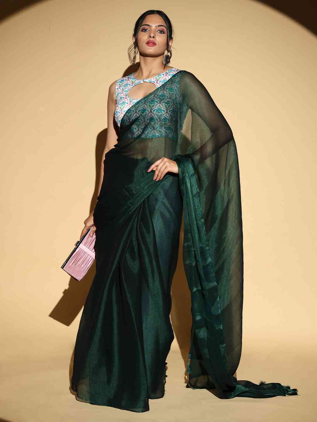Chiffon Dual Tone Party Wear Design Saree by My Store