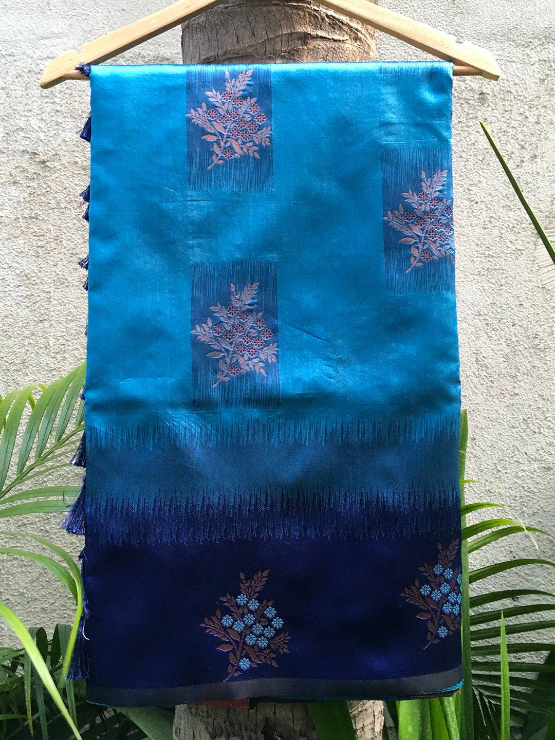 Royal Blue Sami Banarasi Tussar Silk Saree by My Store