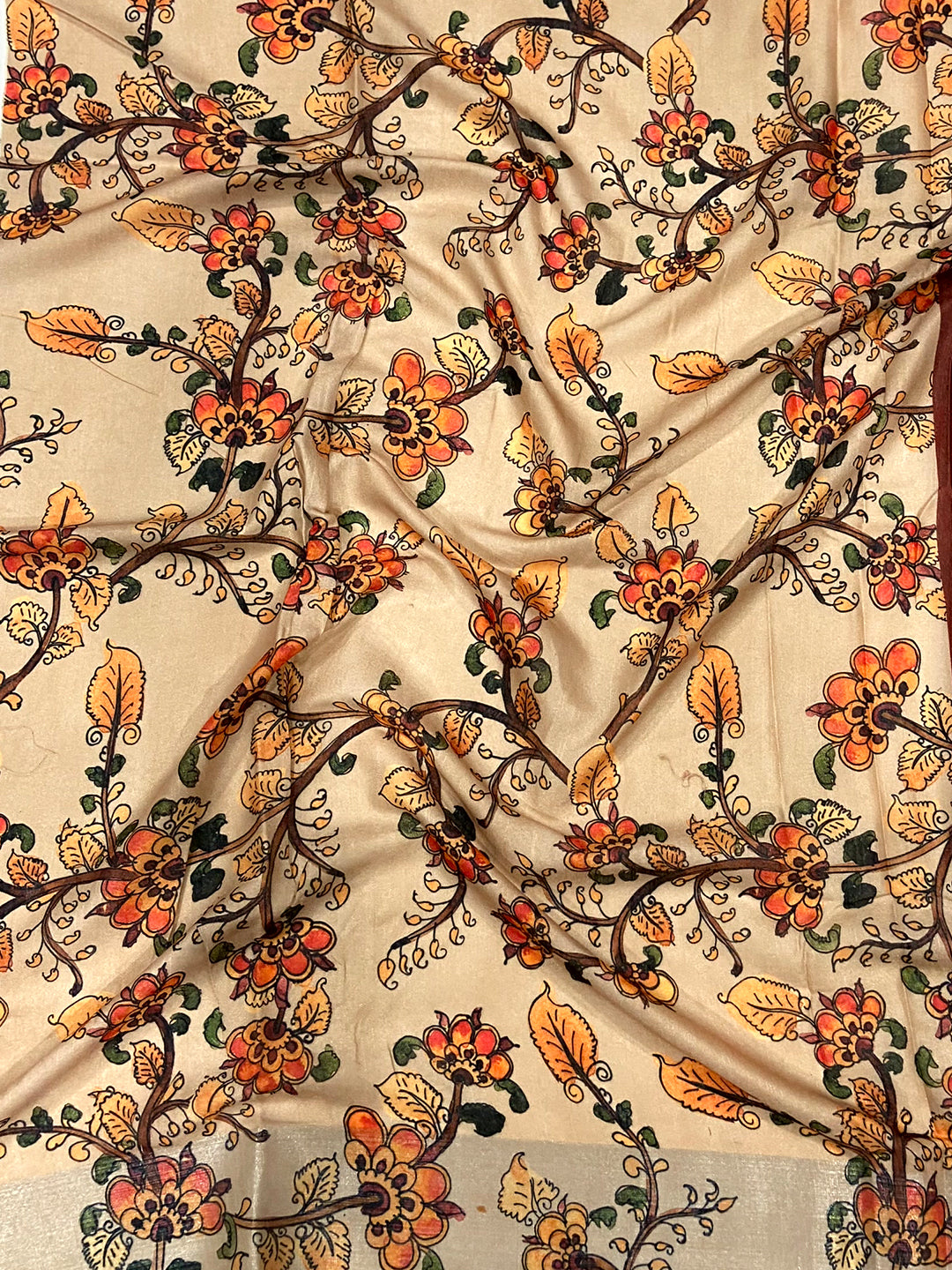 Maroon Linen Kalamkari Print Saree