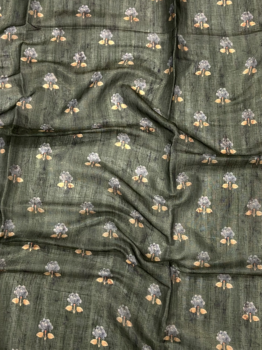 Dark Green Tissue Chanderi Kalamkari Saree by My Store