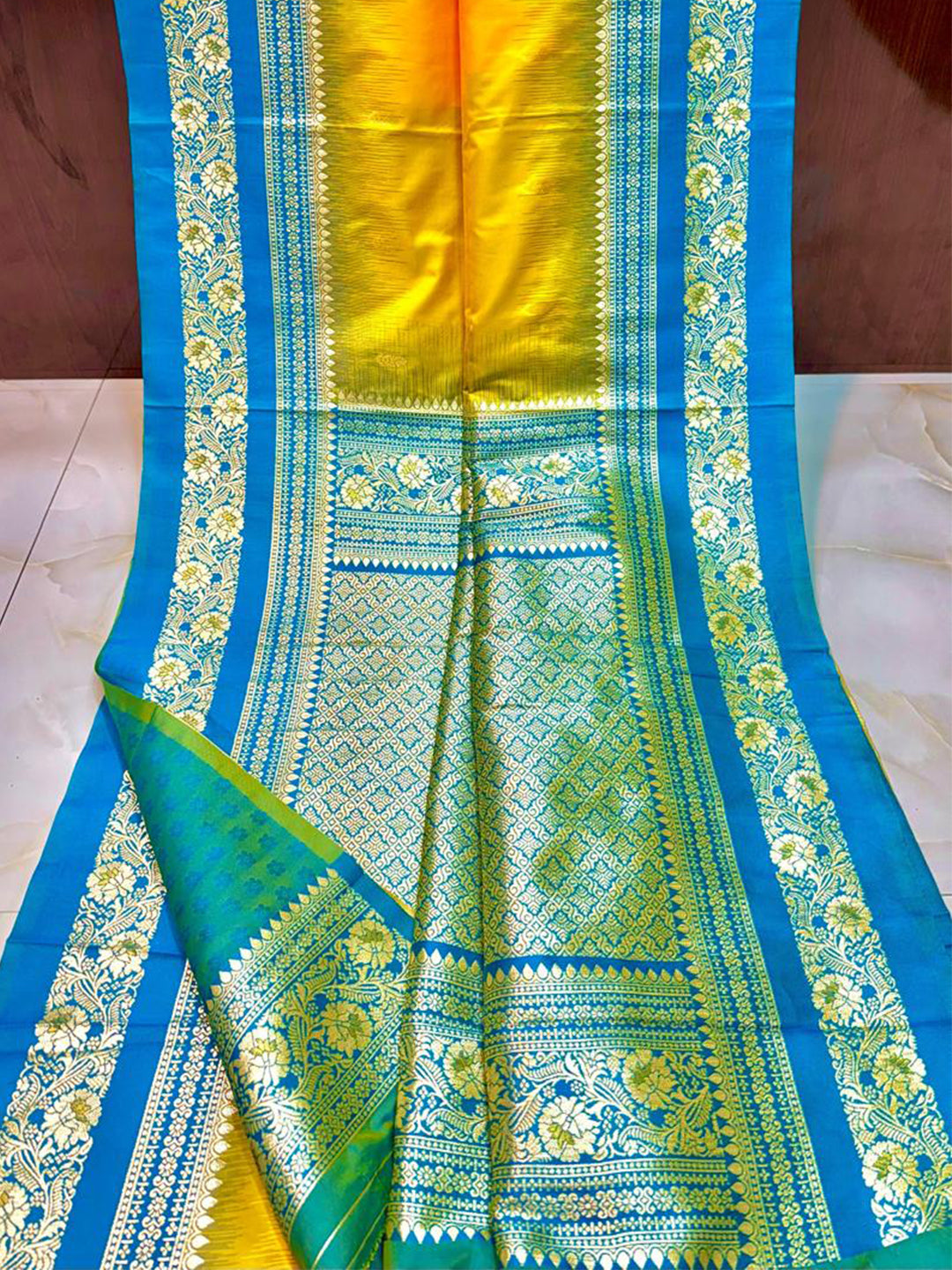 Gold Zari Woven Yellow Soft Silk Saree