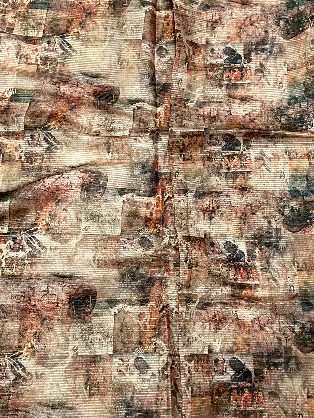 Orange Gold Zari Tussar Batik Print Saree by My Store