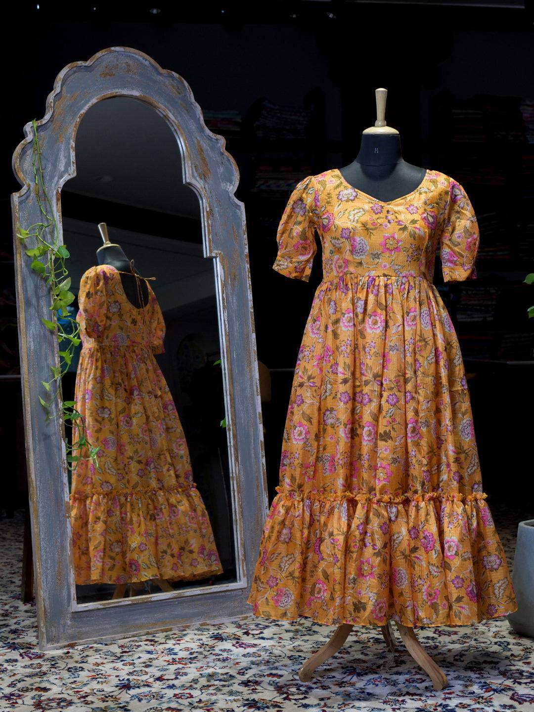 Sunset Yellow V Neck Midi Dress by My Store