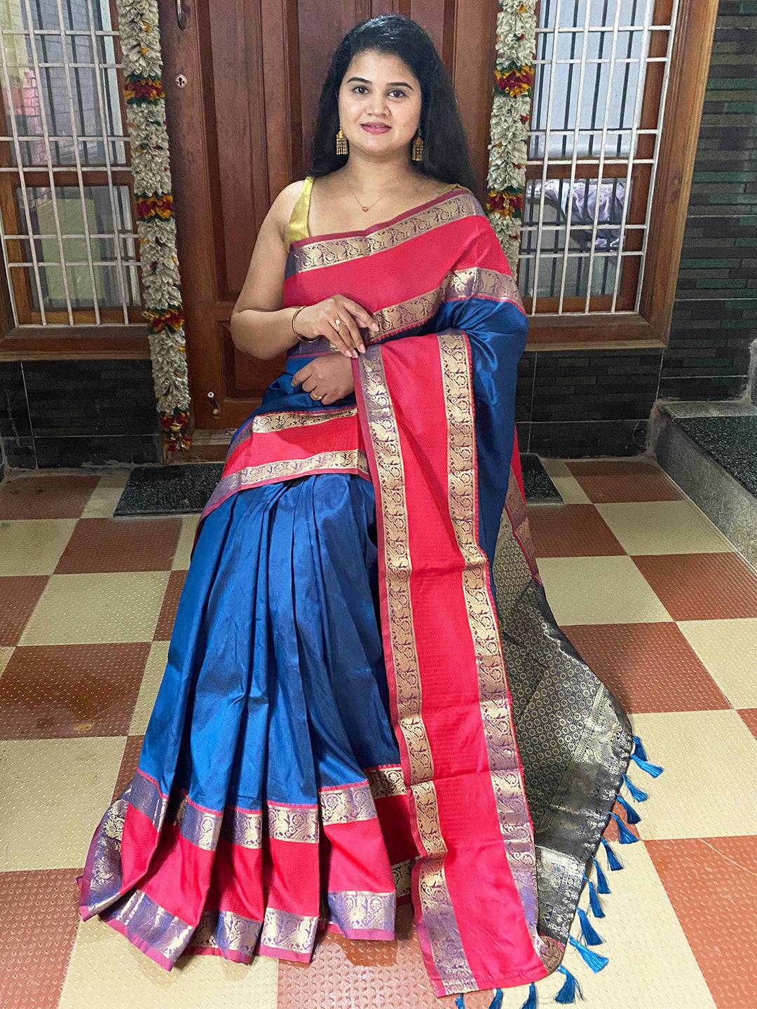 Royal Blue Elegance Kanchi Zari Silk Saree by My Store