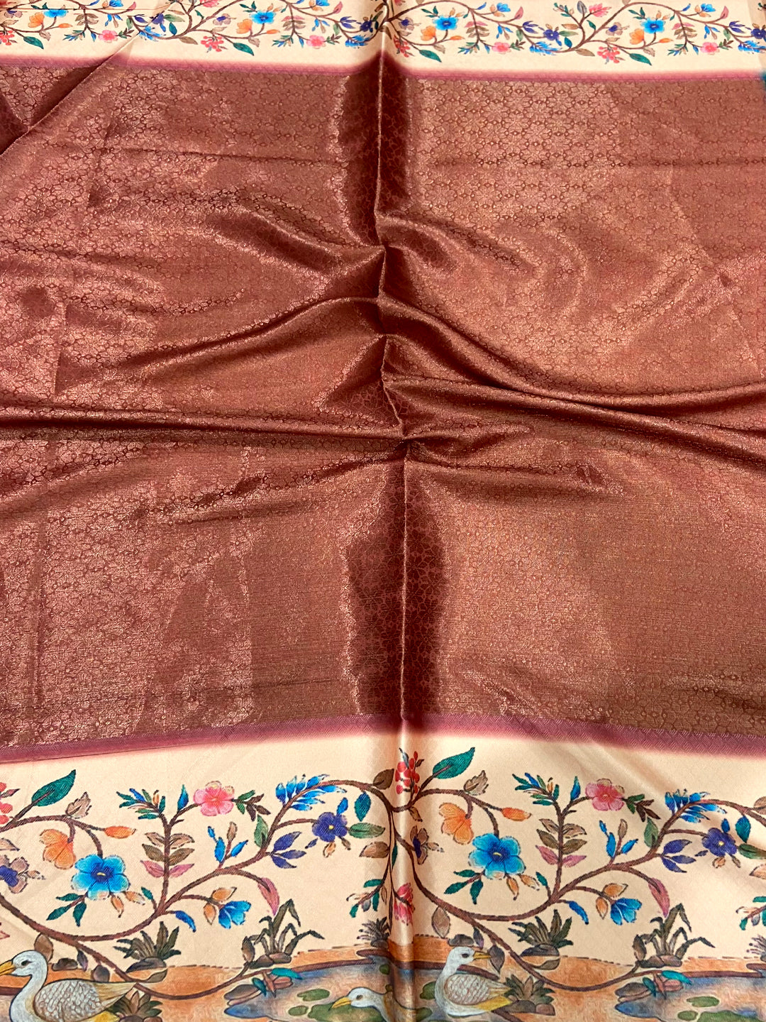 Teal Madhubani Print Soft Silk Saree