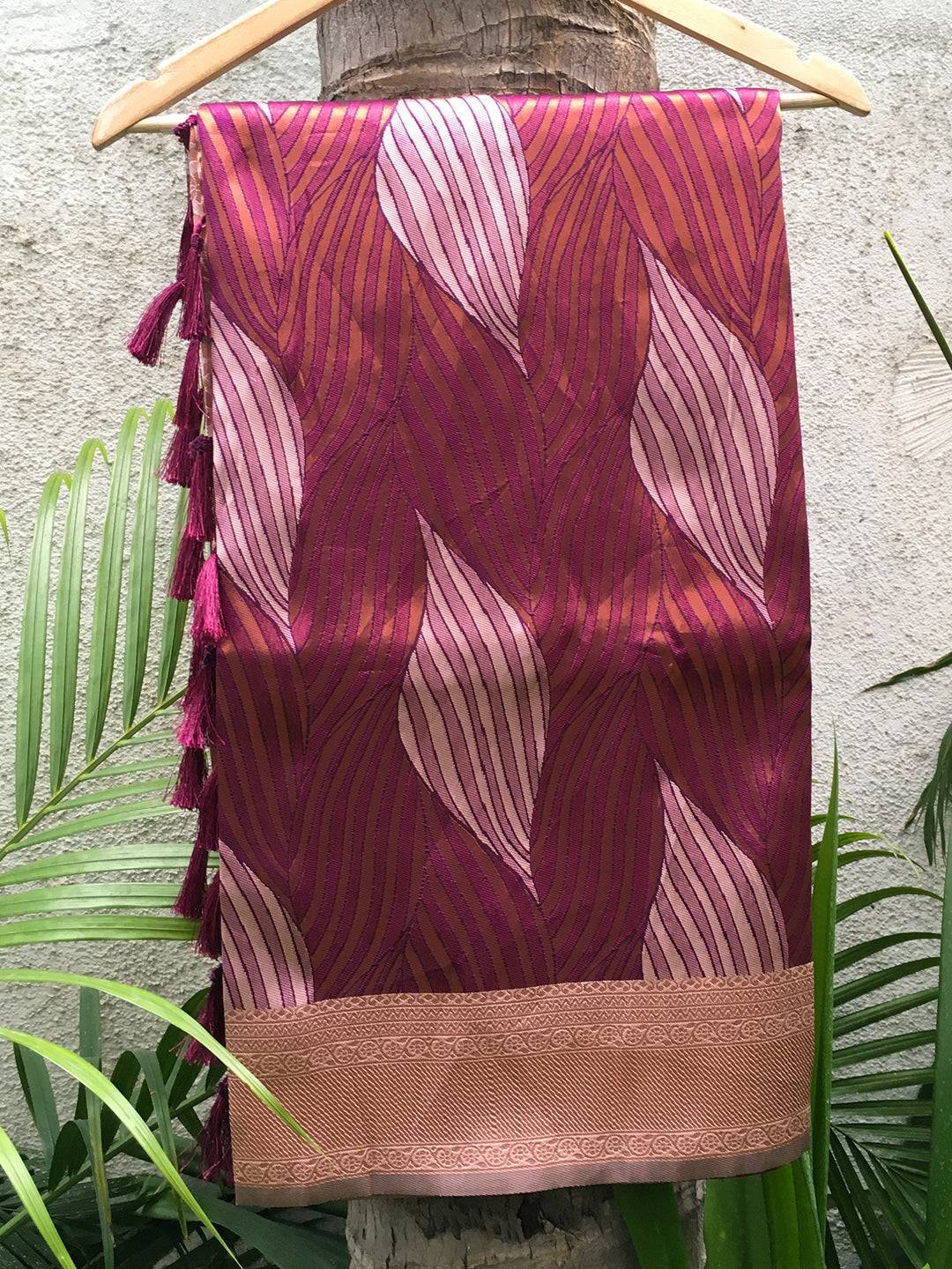 Cherry Tussar Silk Zari Weaving Ikkat Saree by My Store