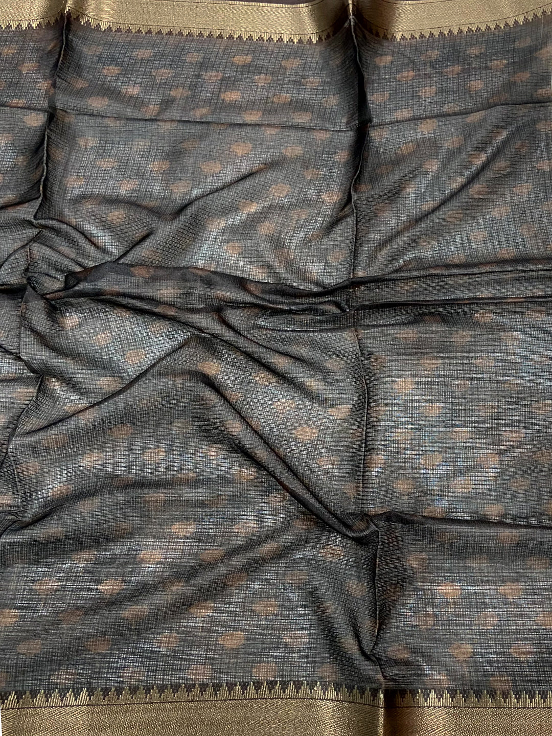 Coffee Brown Kota Doriya Floral Print Saree by My Store