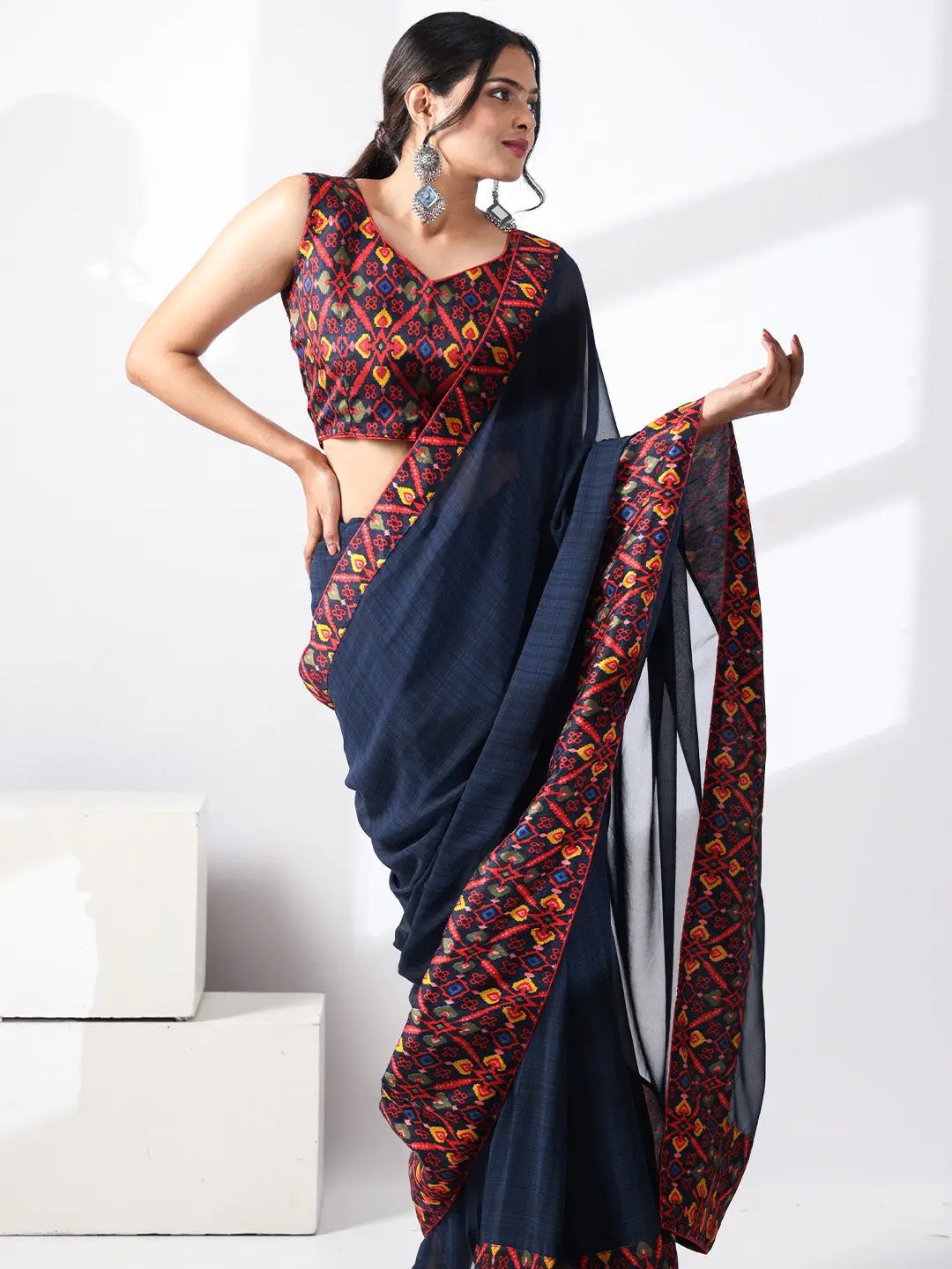 Soft Georgette Multi Colored Saree by My Store
